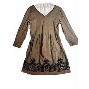 Almatrichi‎ Madrid Spain Sz 8 US M Embroidered Cotton Brown Dress Mama Mia Boho